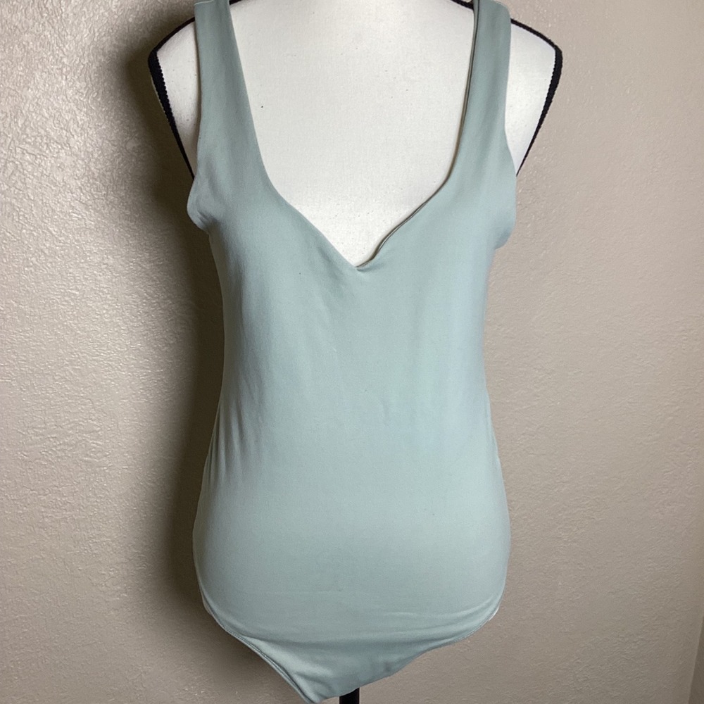 Abercrombie & Fitch Soft A&F Collection Sage Green V-Neck Thong Bodysuit Medium